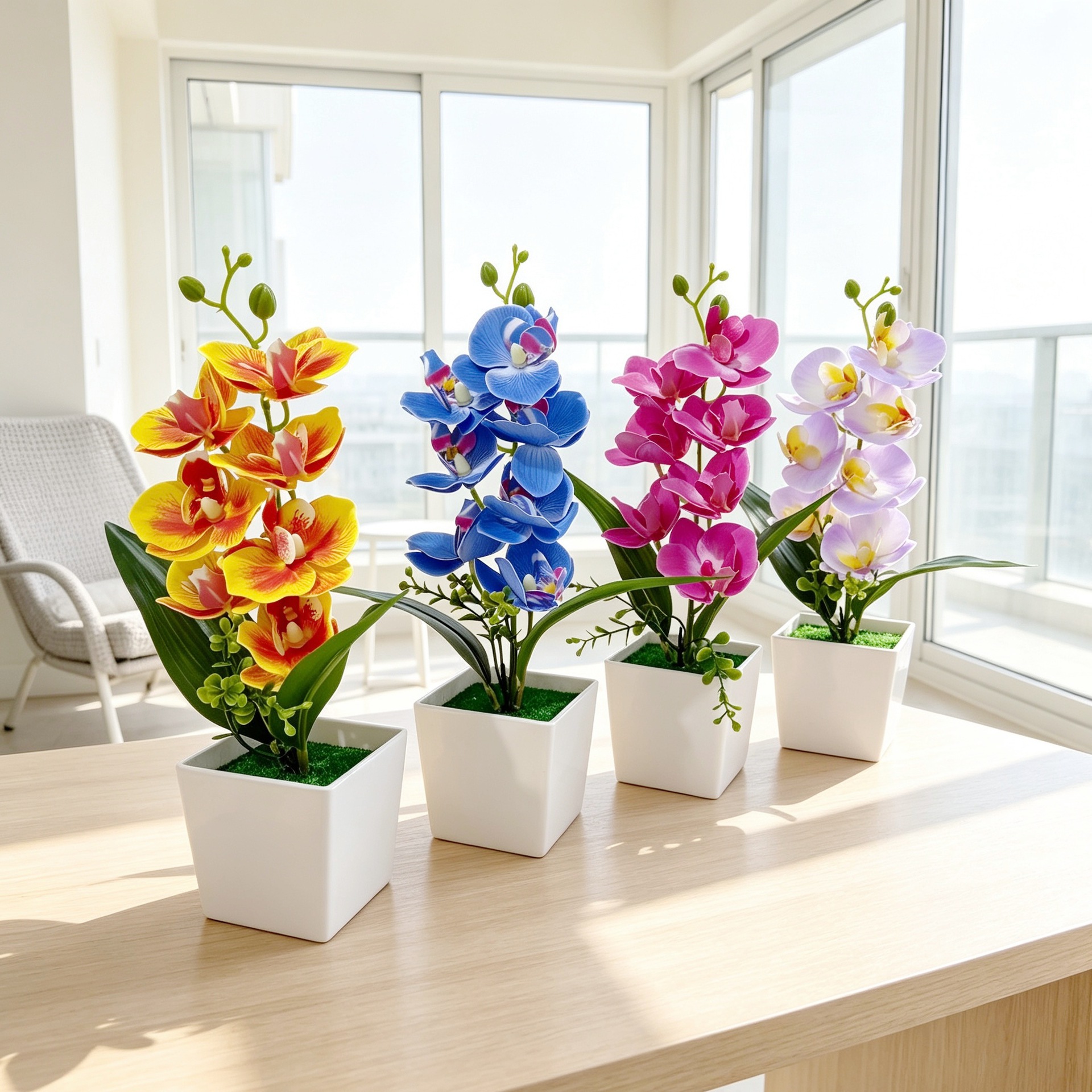 Nuevo cuadrado 7 orquídeas mariposa bonsai decoración de oficina pequeña maceta falsa plantación verde bonsai decoración