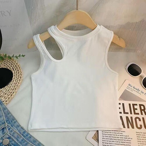 Summer Girl's Top Tank Top Baby Cute Kids Fashion Brand Korean Style Asymmetrical Shoulder Straps Solid Color Short Sleeve