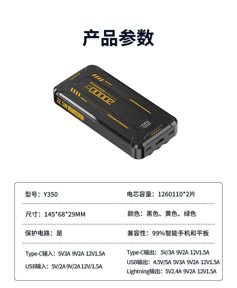 Mecha Powerbank mit Kabel 200 Millionen Super-Schnellladung 22,5W, 10000 mAh PD20W ultra-dünn mit Kabel