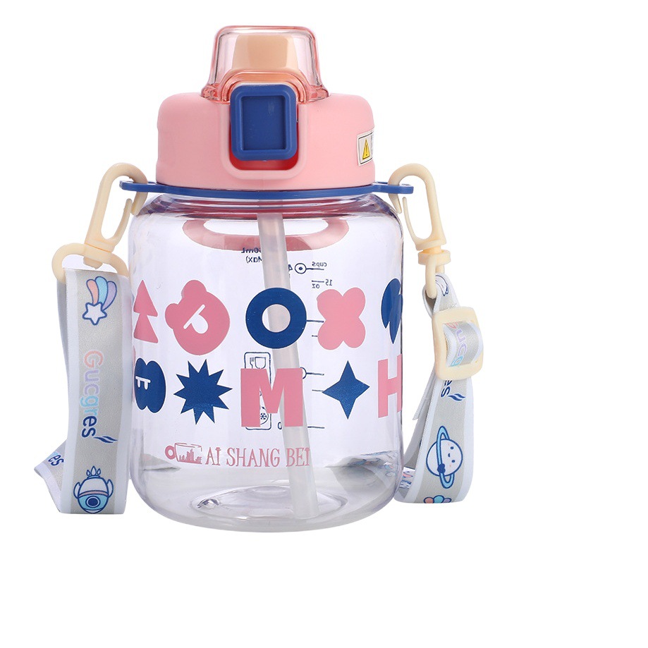 Nuevo tipo de taza de agua con boquilla de succión de escala, anillo portátil para mujeres, taza de plástico, cinturón, taza espacial, taza de paja para niños, hervidor de agua