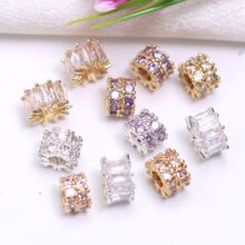 铜镀18K金保色镶锆石双层金霸隔片 大孔隔珠桶珠车轮串珠手链配件