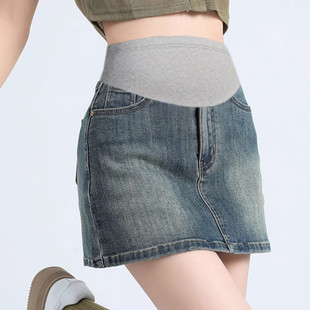 Pregnant Women's Hot Girl Vintage Blue Denim Skirt Summer New Style Outer Wear Slim A- Line Short Skirt All-Match Hip Skirt