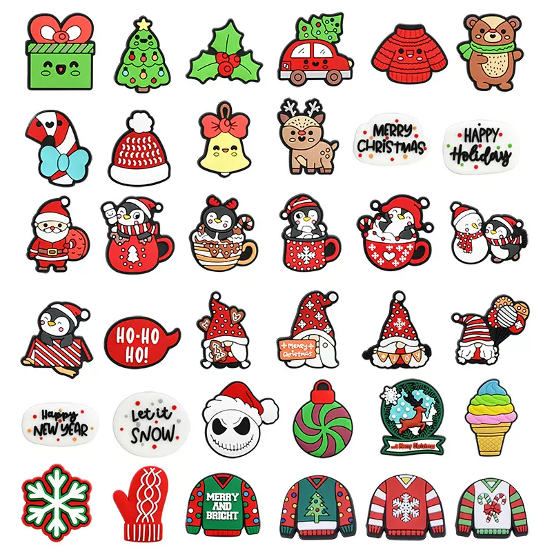 网红圣诞节PVC软胶滴塑可拆卸装饰扣洞洞鞋花鞋扣跨境DIY配饰现货