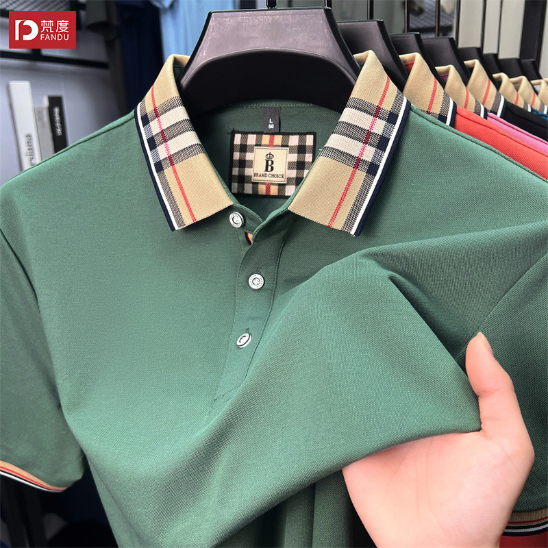 Summer Plaid Computer Collar Business Casual Men's Lapel Polo Shirt Fashionable Simple Versatile Breathable Comfortable Top Summer Plaid Computer Collar Business Casual Men's Lapel Polo Shirt Fashionable Simple Versatile Breathable Comfortable Top