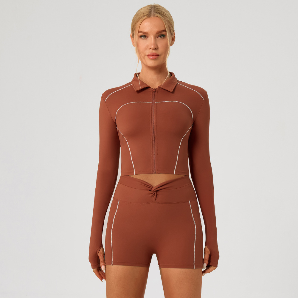 Cross-border Yoga Zipper Wind-Resistant Body Jacket Women Kink Hit White Hip-Lifting Short