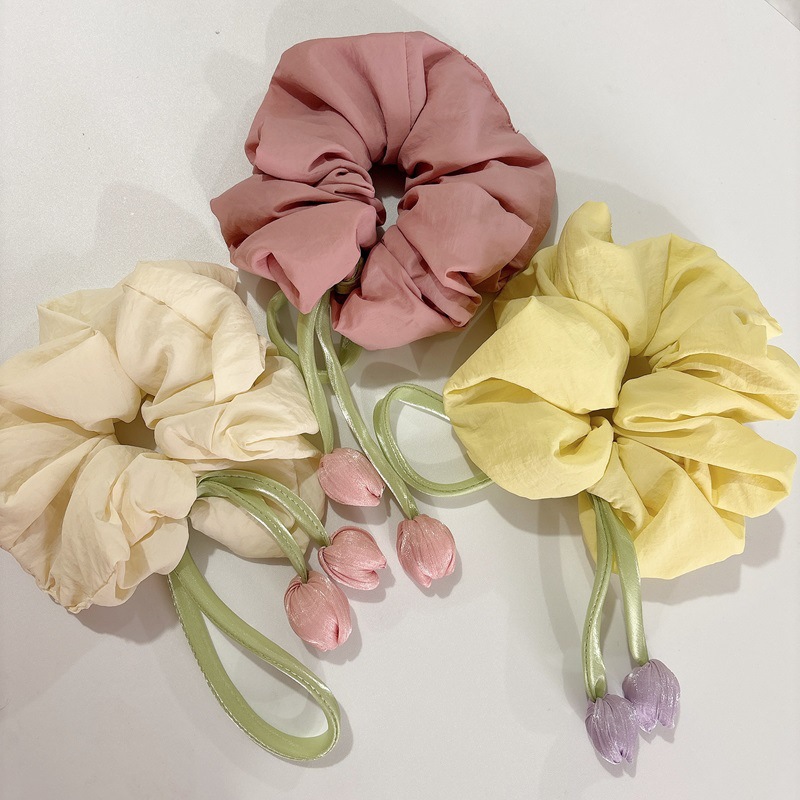 Elegante elástico de cabelo com laço tulipa estilo coreano_voghion.com