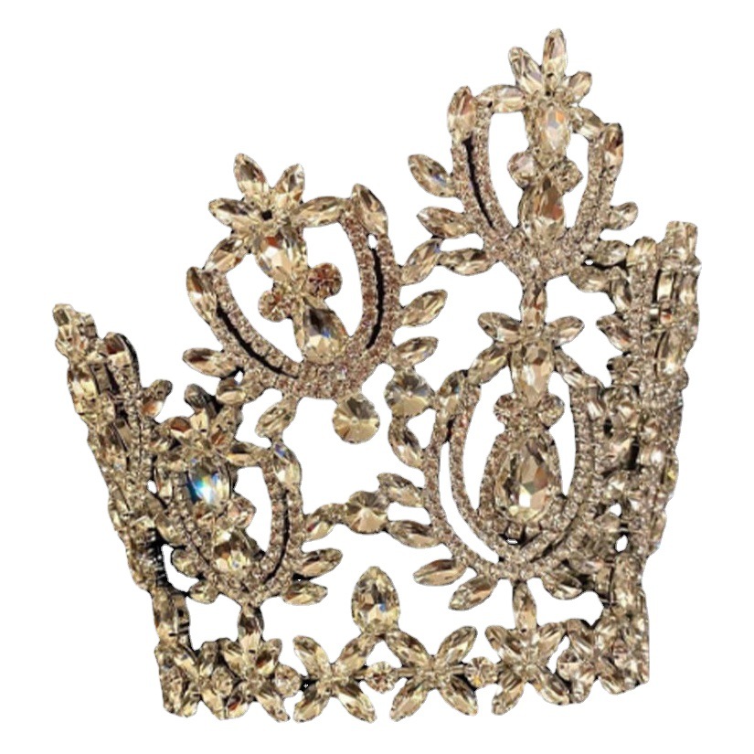 Corona de diamantes de imitación de gran tamaño transfronterizo Corona de lujo nupcial incrustada en diamantes europeos y americanos Corona de joyería de selección de belleza