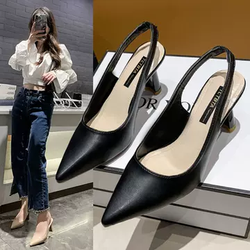 Sandals Women's Fairy-style Baotou 2023 Summer and Autumn New Backspace Stiletto Heel Single-layer Shoes Women's Fashionable French Pointed High-heeled Shoes - ShopShipShake