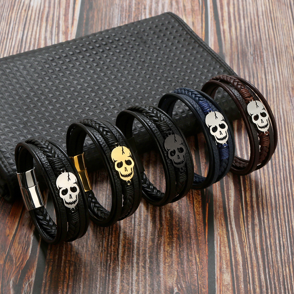 Punk Skull Stainless Steel Titanium Steel Braid Men's Bracelets display picture 1