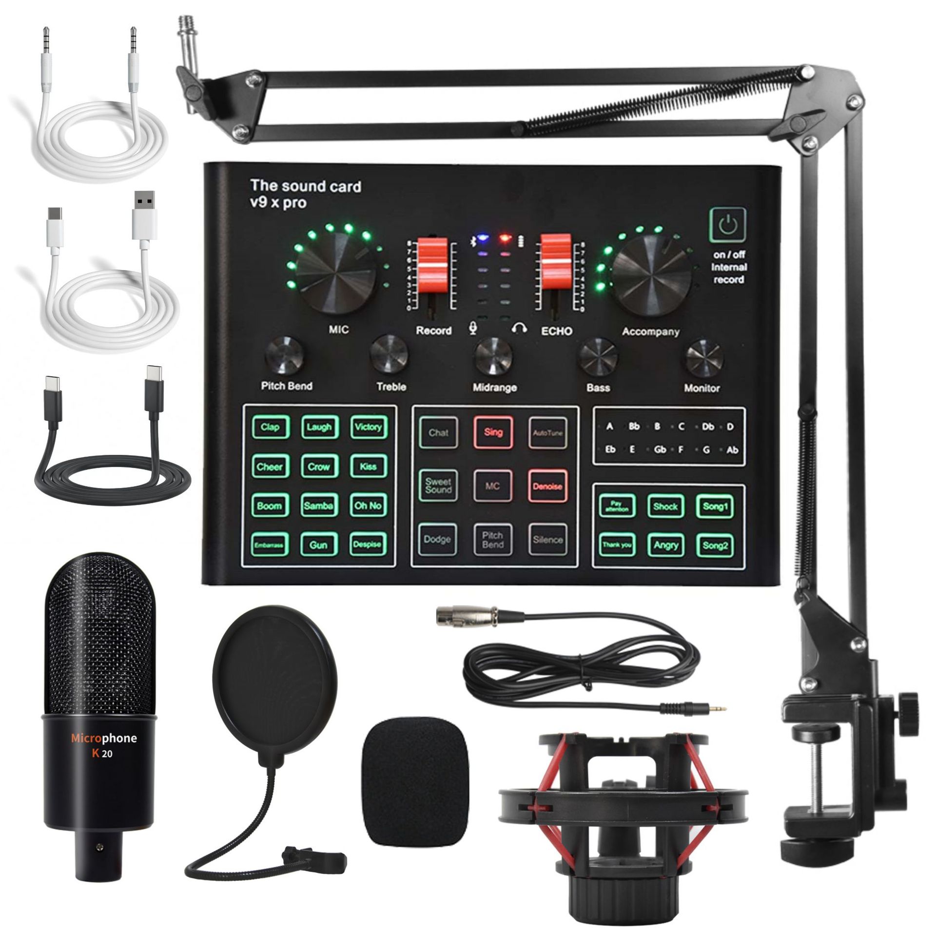 V9Xpro Computer and Mobile Phone Live Streaming Sound Card, Recording Microphone for Streamers, Full Set for Video Cameras