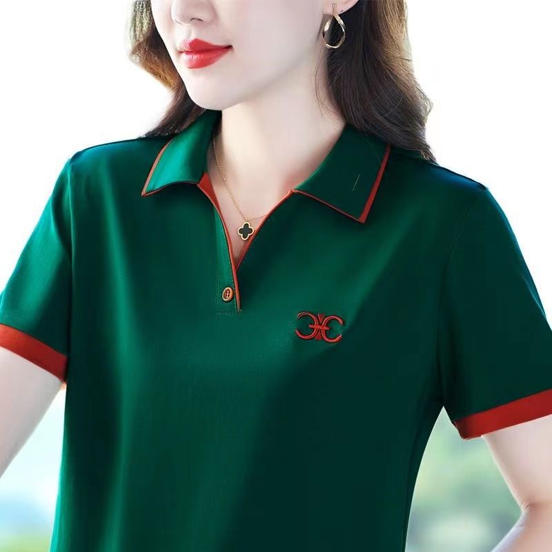 Pure Cotton Summer Polo Shirt T-Shirt for Women, New Summer Style with a Turn-Down Collar, Short Sleeves, Plus Size, Sporty Casual Collared Women's Top Pure Cotton Summer Polo Shirt T-Shirt for Women, New Summer Style with a Turn-Down Collar, Short Sleeves, Plus Size, Sporty Casual Collared Women's Top