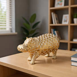 现代家居装饰轻奢金色河马树脂摆件创意客厅ins风艺术收藏工艺品