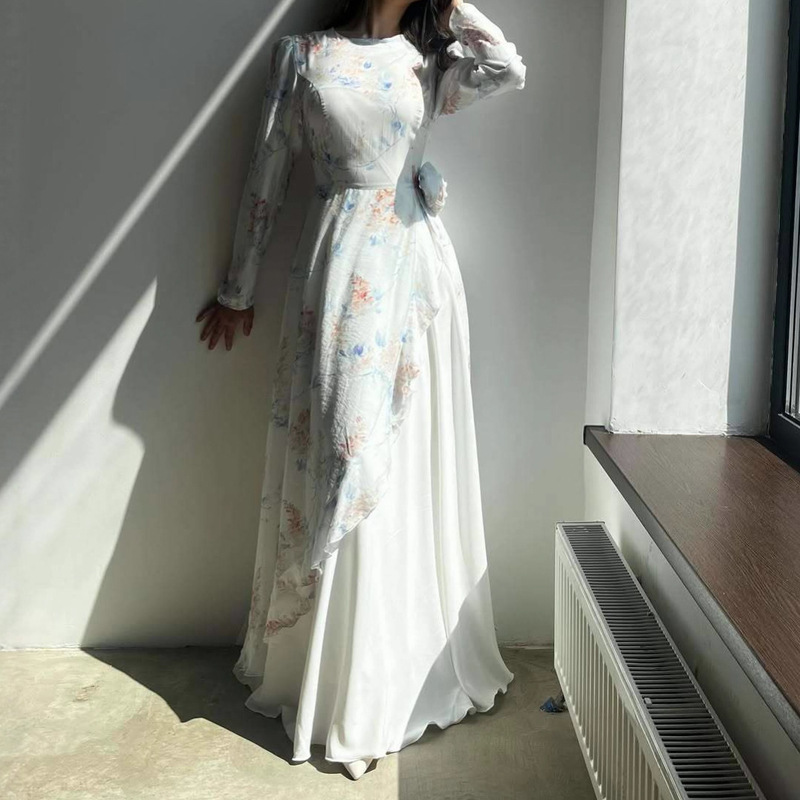 European and American Women's Fashion Cross-Border Trade 2025 Autumn New Stylish Vintage Print Elegant Dress