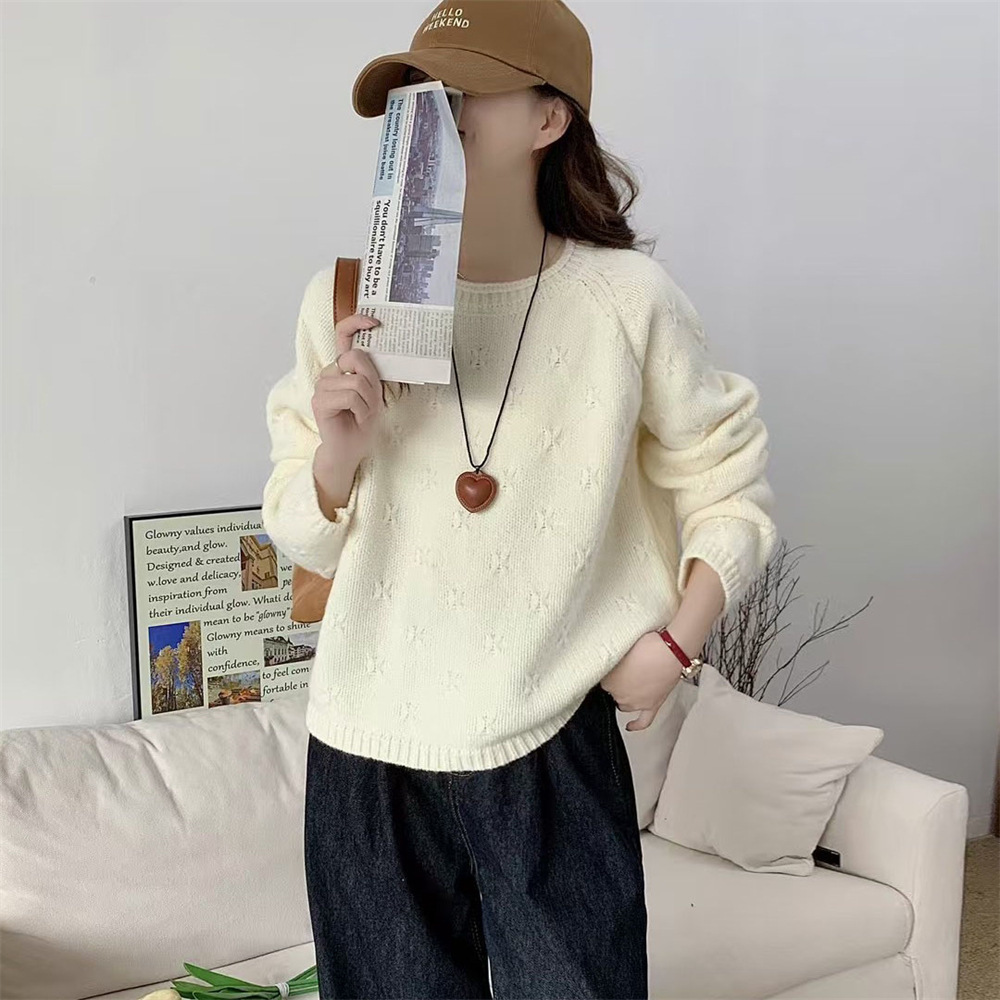 Suéter de Punto Calado para Mujer de Acrílico y Nailon con Cuello Redondo para Otoño e Invierno