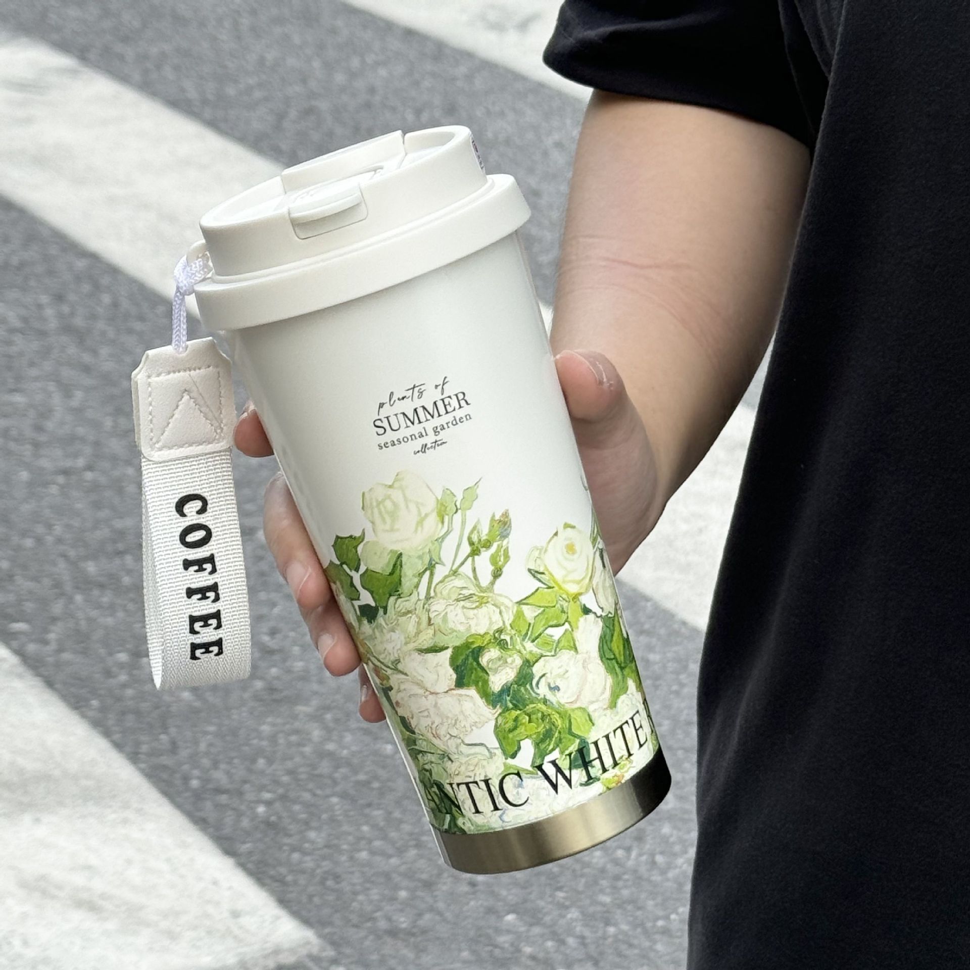 Nueva orquídea de campana 316 taza de alumno de alto valor ins taza de paja con cuerda taza de café de jardín de verano