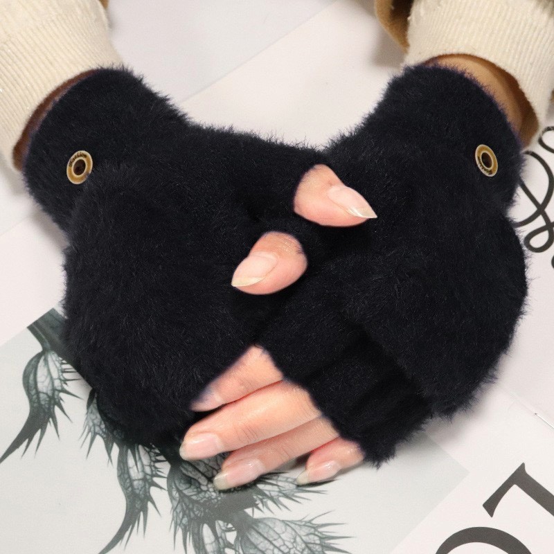 ぬいぐるみ手袋冬手袋暖かい学生指なしフリップ手袋屋外手袋肥厚クロスボーダーインターネット有名人ホットスタイル|undefined