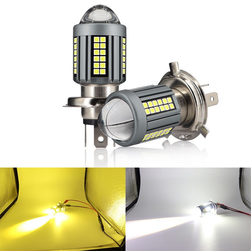 Cross-border motorcycle LED headlight H4 BA20D three-prong white and yellow dual-color integrated high and low beam electric vehicle spotlight