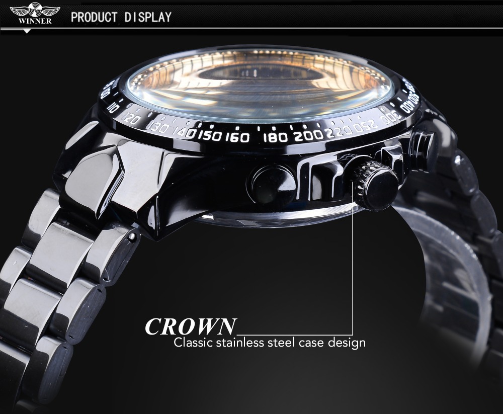 Men's Automatic Skeleton Watch Gold Tone Mechanical Wristwatch_voghion.com