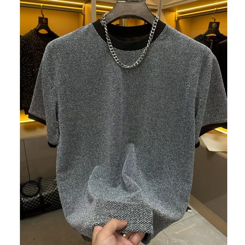 Shiny Korean Style Simple Ins Style Loose and Versatile Bright Silk High-End Summer New Men's Half-Sleeved T-Shirt