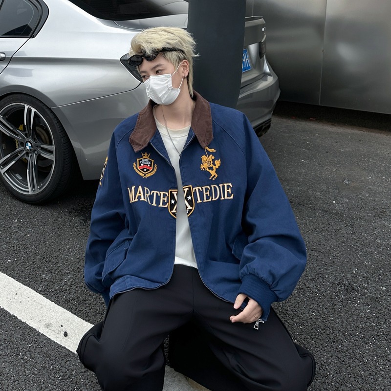 美式复古街头高级感哈灵顿夹克秋季刺绣外套潮牌男女