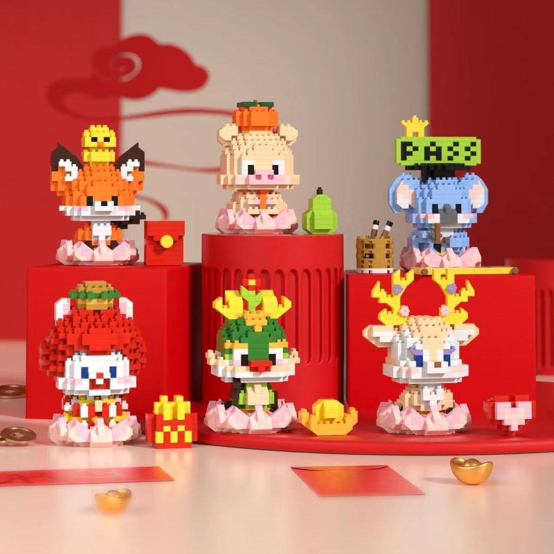 Chao lechuang micro bloques de construcción de partículas ensambladas Año Nuevo Dios DE LA Riqueza Serie 7196-7201 juguetes de decoración de regalo al por mayor