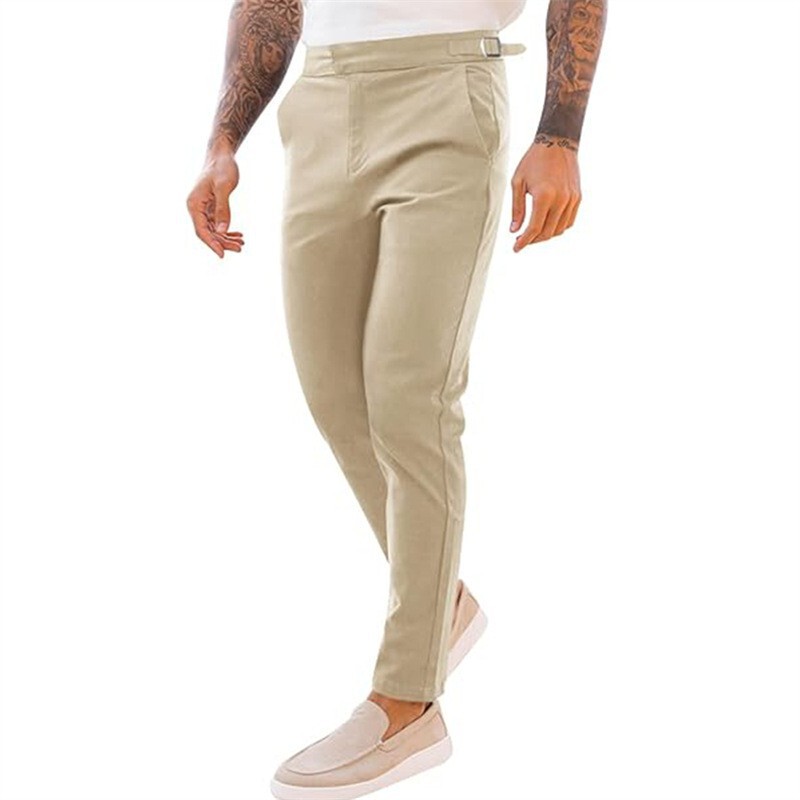 Men's Fashion Street Slim Fit Stretch Twill Cotton Boxer Waist Button Small Leg Pants