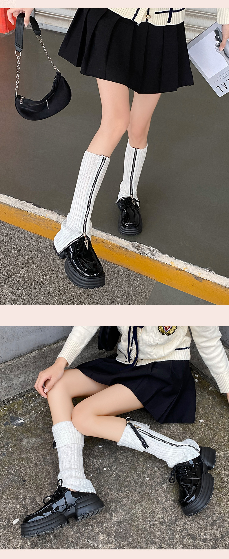 Scaldamuscoli Bootshang Calzini in cotone con cerniera per donna Primavera e autunno Inverno Vitello Scaldamuscoli in lana pesante lavorata a maglia grigia_voghion.com