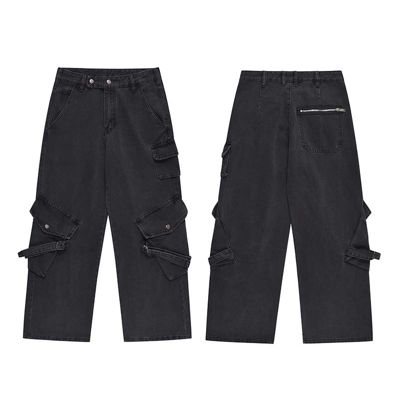 Men's Streetwear Cargo Jeans – Oversized High-Waist Utility Pants With Multi-Pockets (Black, S-Xxl)_mkmklike.com
