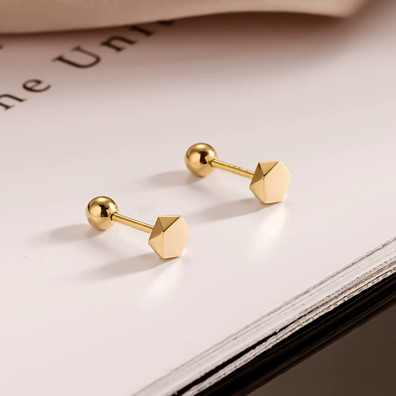 Чистое золото 14K серьги женские au585 Новые простые золотые винтовые серьги-булавки золотые украшения 24056