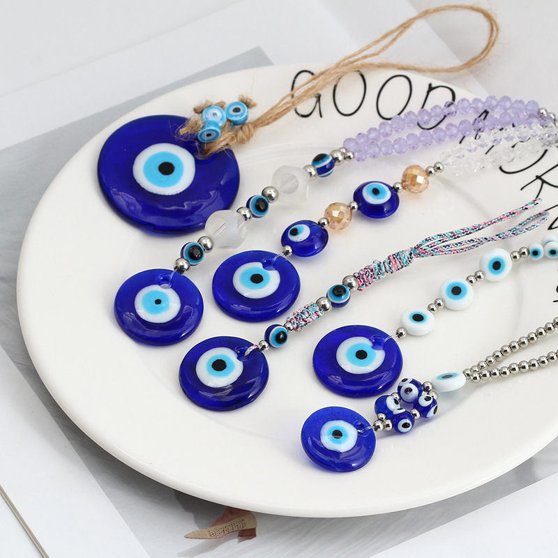 Foreign Trade Amazon Devil's Eye Keychain Glass Bead Woven Lucky Blue Eye Keychain Pendant Accessory