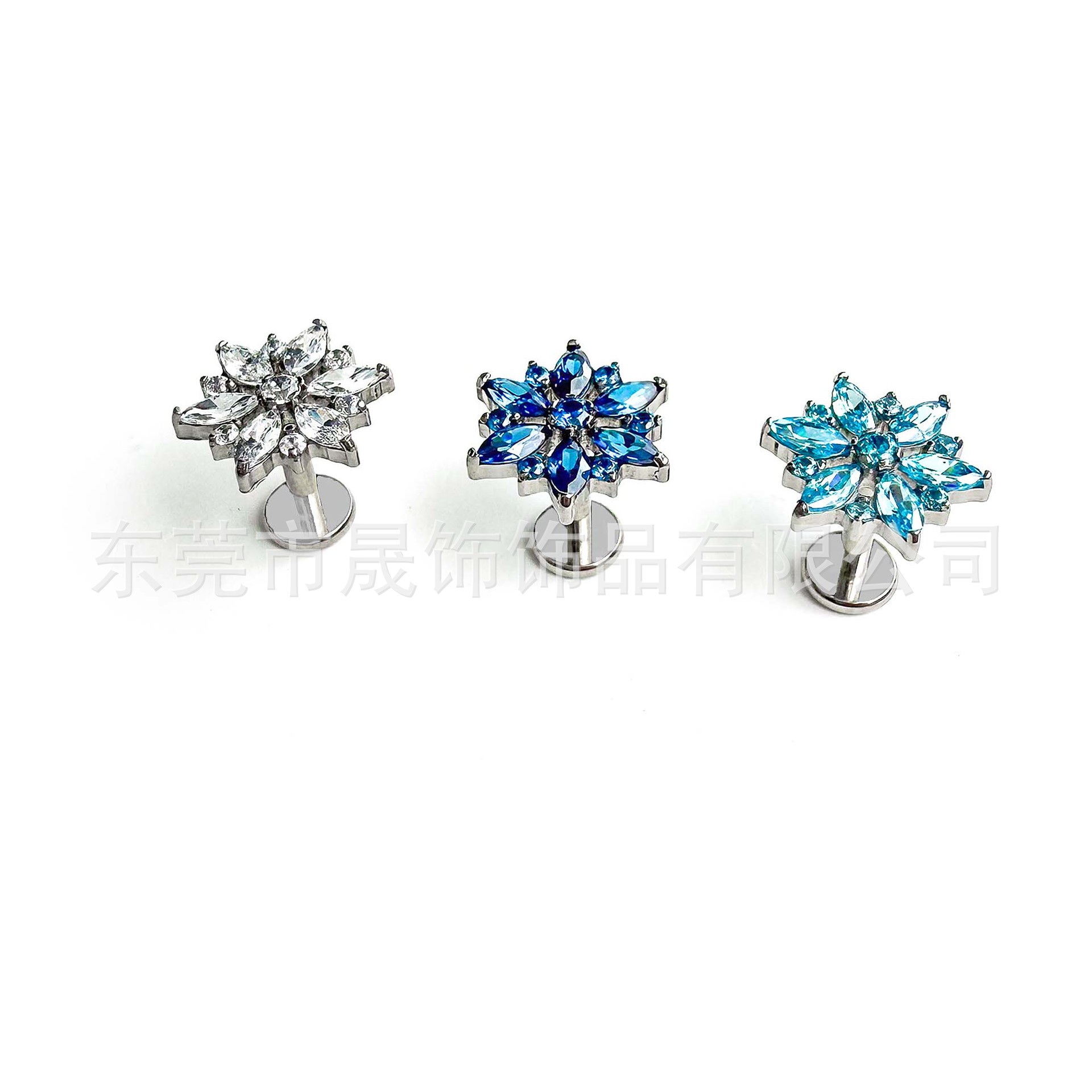 F136 Titanium Ear Stud 雪 Flower 型 Studded Cubic Zirconia Labret Stud Helix Cartilage Stud G23 Implant Grade Titanium 人体 Piercing Jewelry Accessories 头