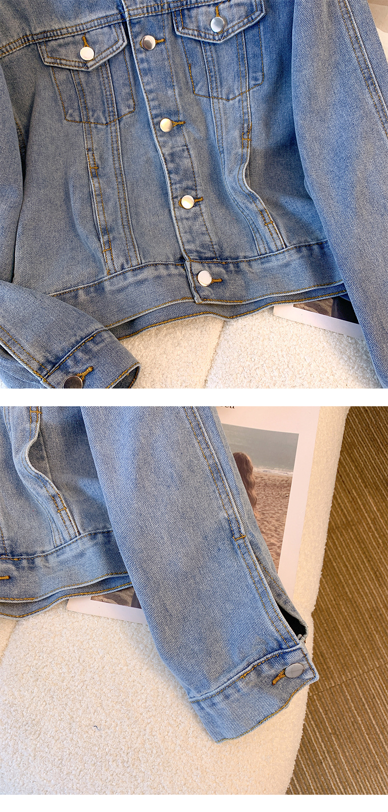 Giacca in denim vintage da donna – Cappotto cardigan monopetto classico indaco e nero (S-2XL)_voghion.com