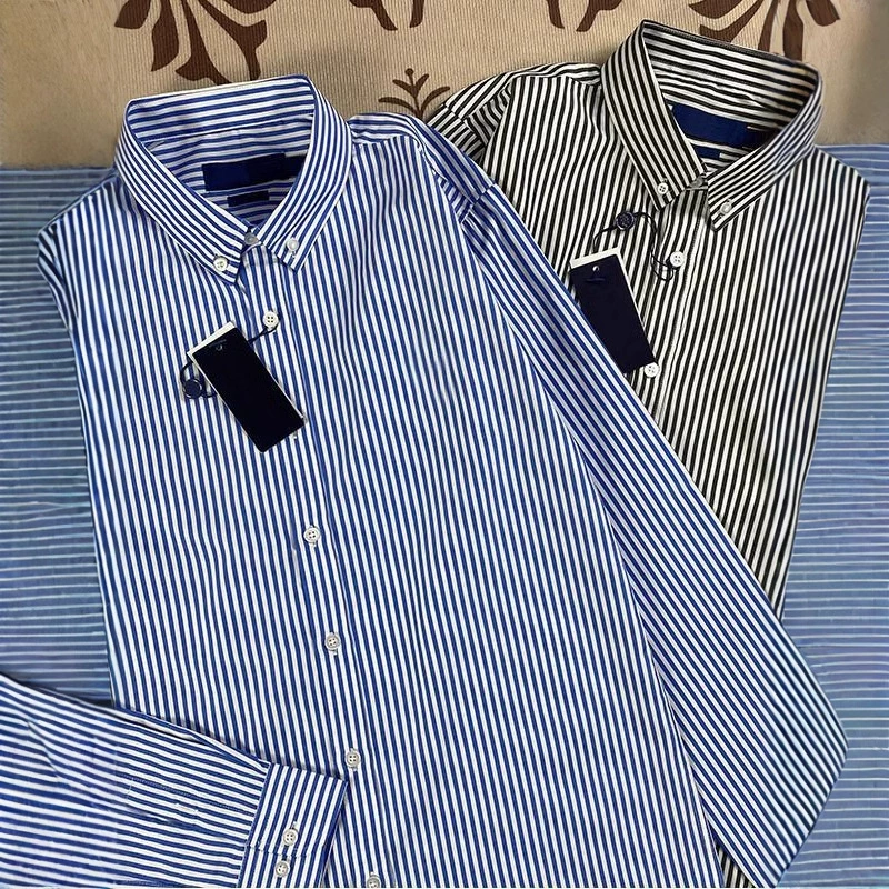 Мужская полосатая рубашка RL Polo с длинным рукавом и логотипом пони, футболка с вышитым отложным воротником для пар.