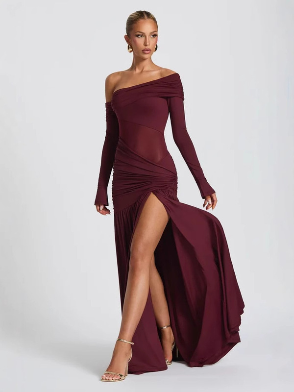 ヨーロッパとアメリカの服 2025 春夏の新ファッションスリムラウンドネックギャザーヒップ不規則なメッシュノースリーブドレス|undefined