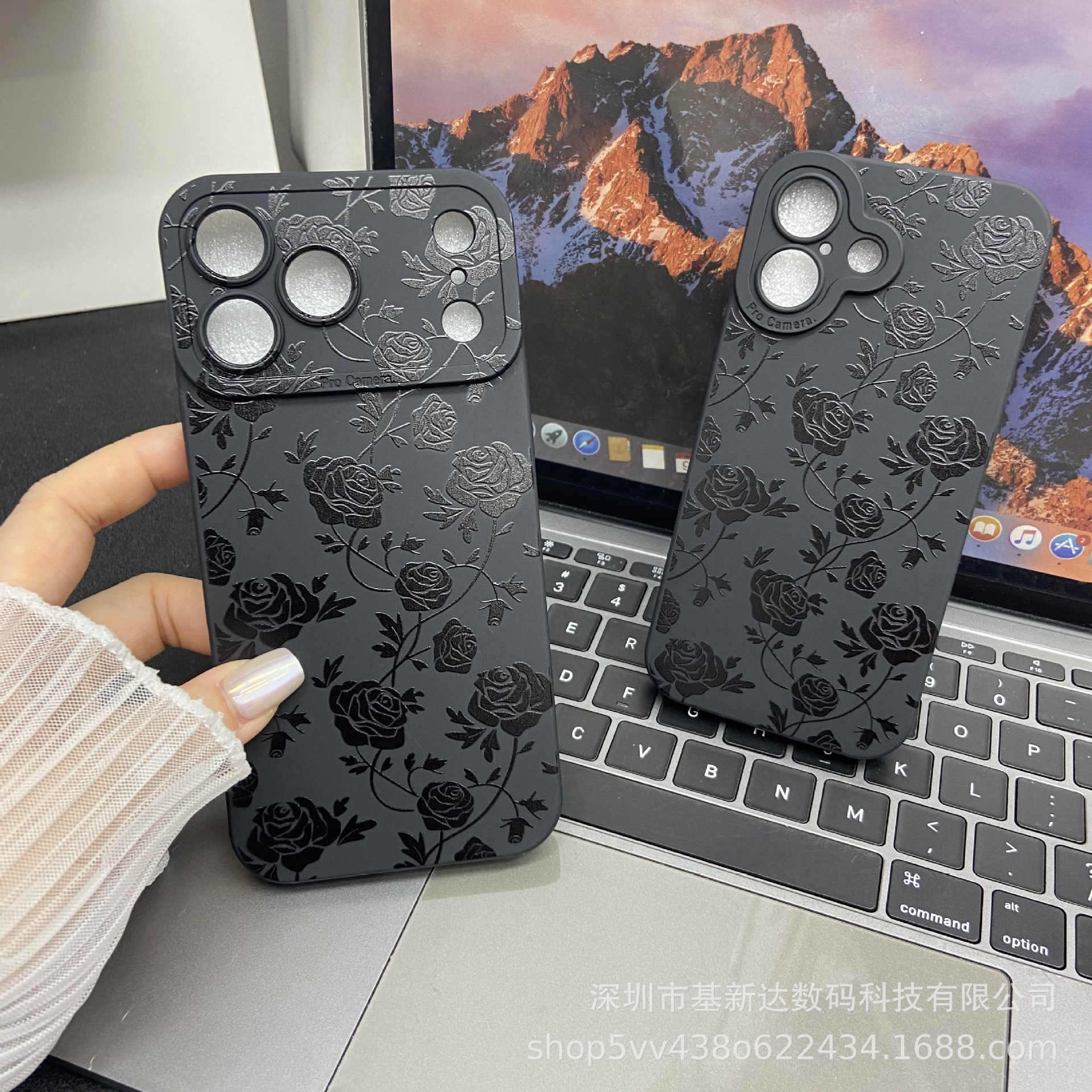 Black Rose Suitable for Iphone17 Silicone Mobile Phone Case Apple 17Promax Frosted 17Air Anti-Fall Protective Cover