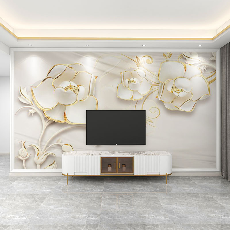 壁紙 3D 立体レリーフフランス花テレビの背景壁壁紙リビングルームの壁布寝室の壁布壁画|undefined