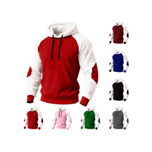 跨境秋冬新款潮流宽松大码拼色插肩连帽卫衣男装套头上衣圣诞款