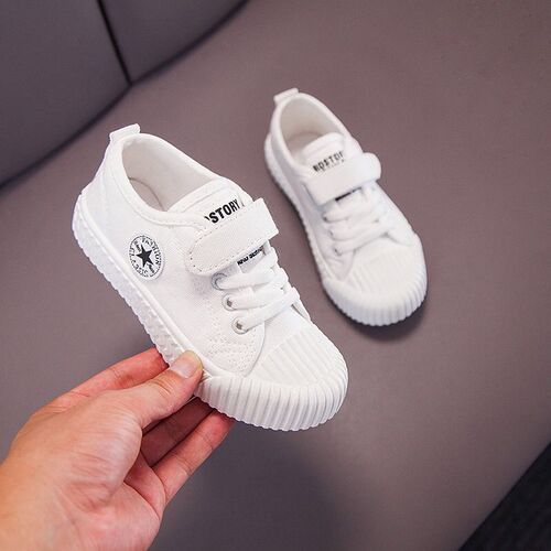 Big Bear Spring New Children's Canvas Shoes, White Sneakers for Boys and Girls, Low-top Non-slip, for Middle and Large Children