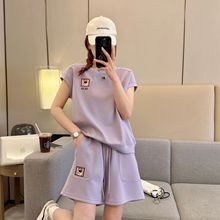 韩版时尚短袖短裤套装女夏季新款宽松卡通草莓熊洋气休闲两件套潮