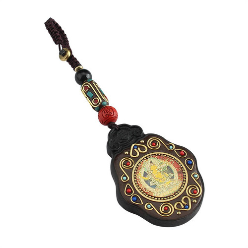 National Style Black Rosewood Thangka Car Keychain Handmade Eight Guardians Twelve Zodiac Key Hook Peace Charm