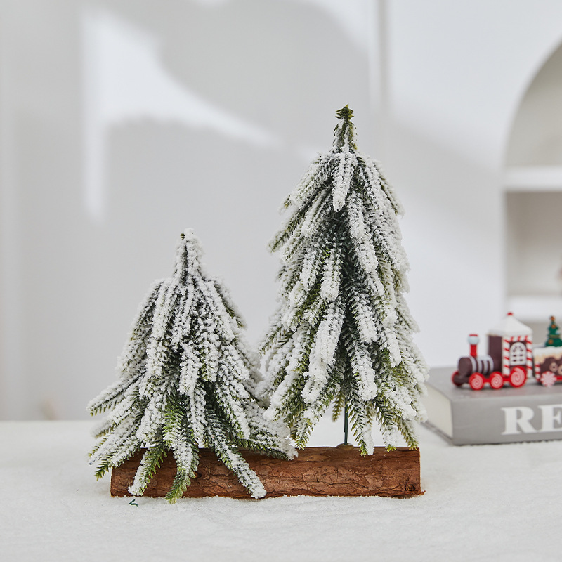 Mini Flocked Snowy Christmas Trees – Desktop PE Powdered Pine Decor With Realistic Frost Effect For Holiday Scenes & Photography_voghion.com