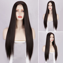欧美假发女长直发化纤高温丝中分前蕾丝小蕾丝假发头套多色 wigs