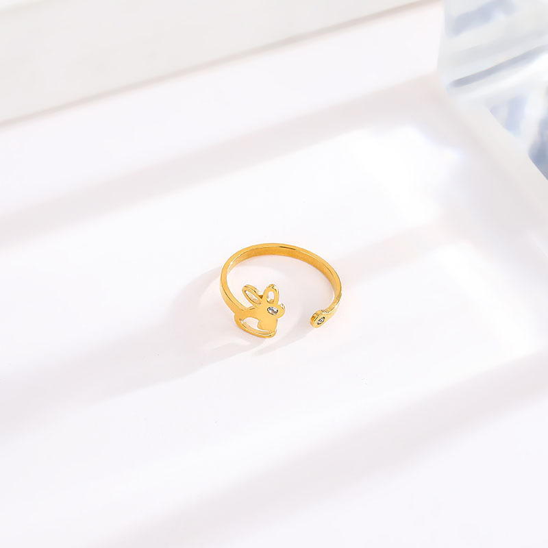 Titanium Steel 18K Gold Plated Simple Style Inlay Rabbit Zircon Rings display picture 2