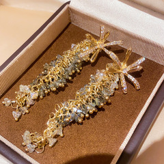 银针花朵水晶流苏锆石耳环轻奢高级感耳钉个性潮流耳饰设计感小众