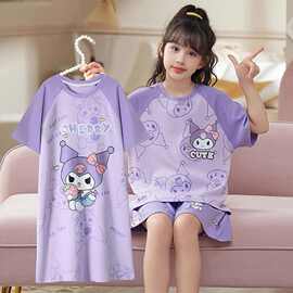 女童睡衣2026新款三件套裙短袖夏季薄款儿童中大童家居服宽松套装