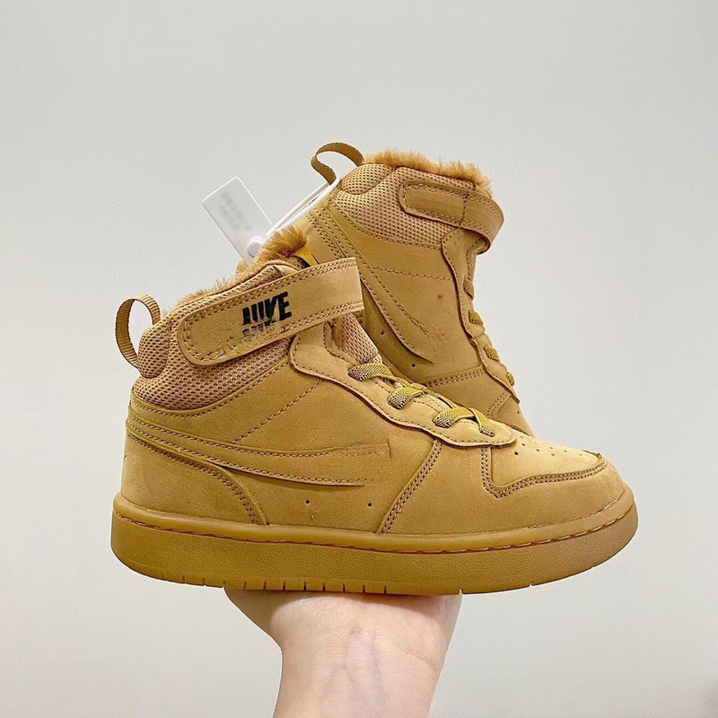 Putian Shoes Source Nk-Air Force Workwear Autumn and Winter High-Top Velvet Velcro Children's Shoes Boys and Girls Casual Shoes