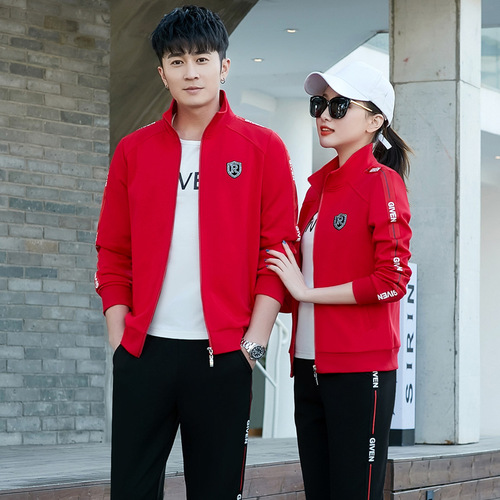 Couple's sportswear set casual three-piece set fashionable Korean-style slimming sports top with men's hoodie set spring and autumn