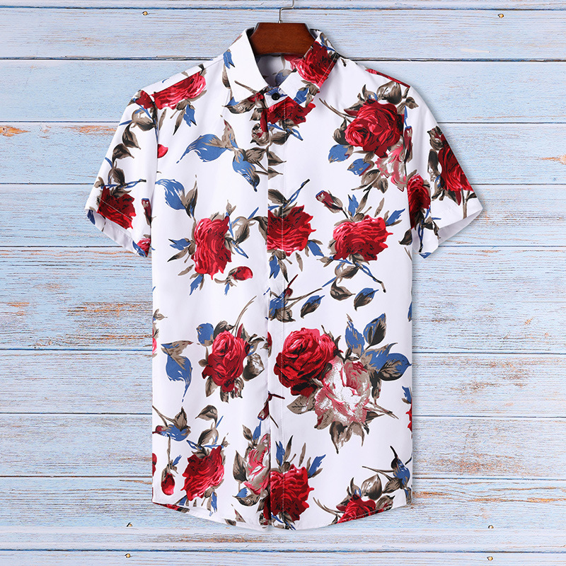 Digital Printed Shirt Sublimation Popular Men's Short-Sleeved Shirt Trendy Fashion Beach Short-Sleeved Shirt with Printable Logo