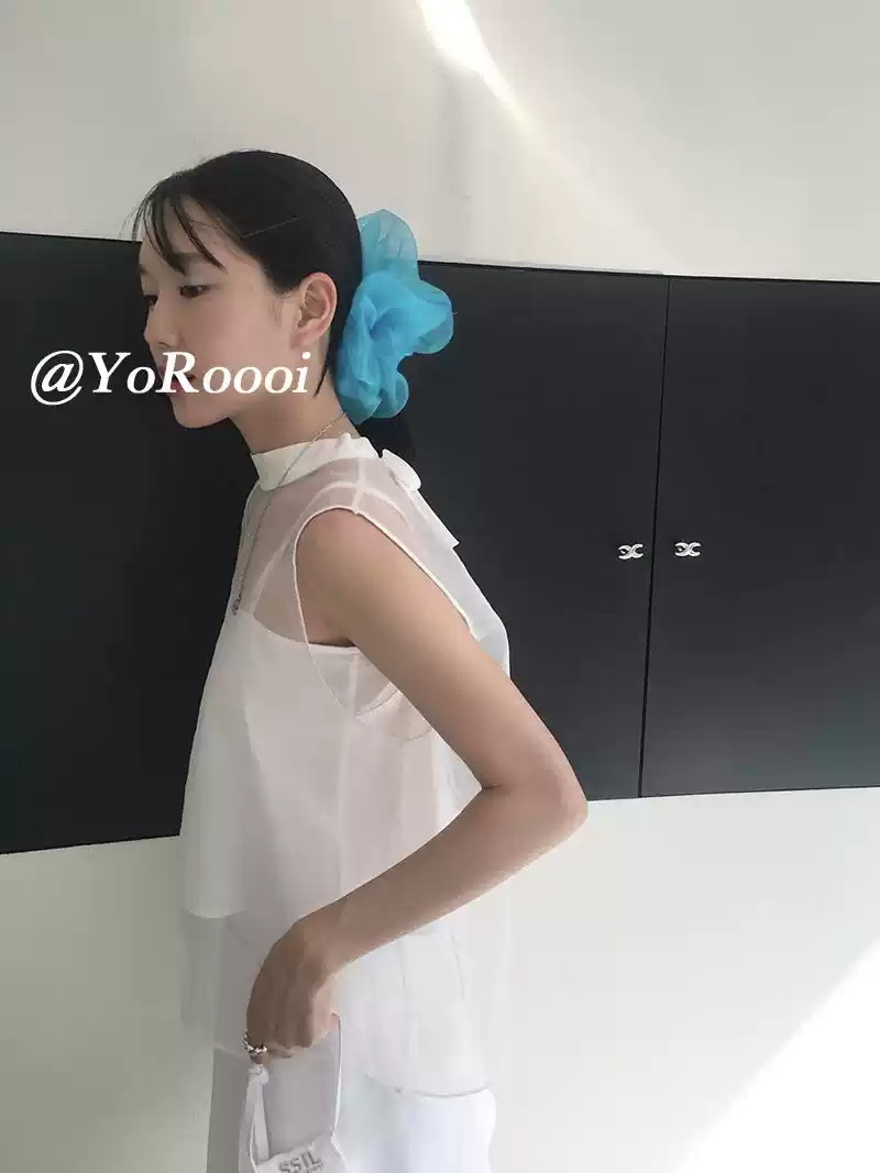 메인 사진 블루 오간자 머리끈