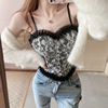 Autumn lace T-shirt sleevless, tank top, bra top, 2021 collection, Korean style, floral print